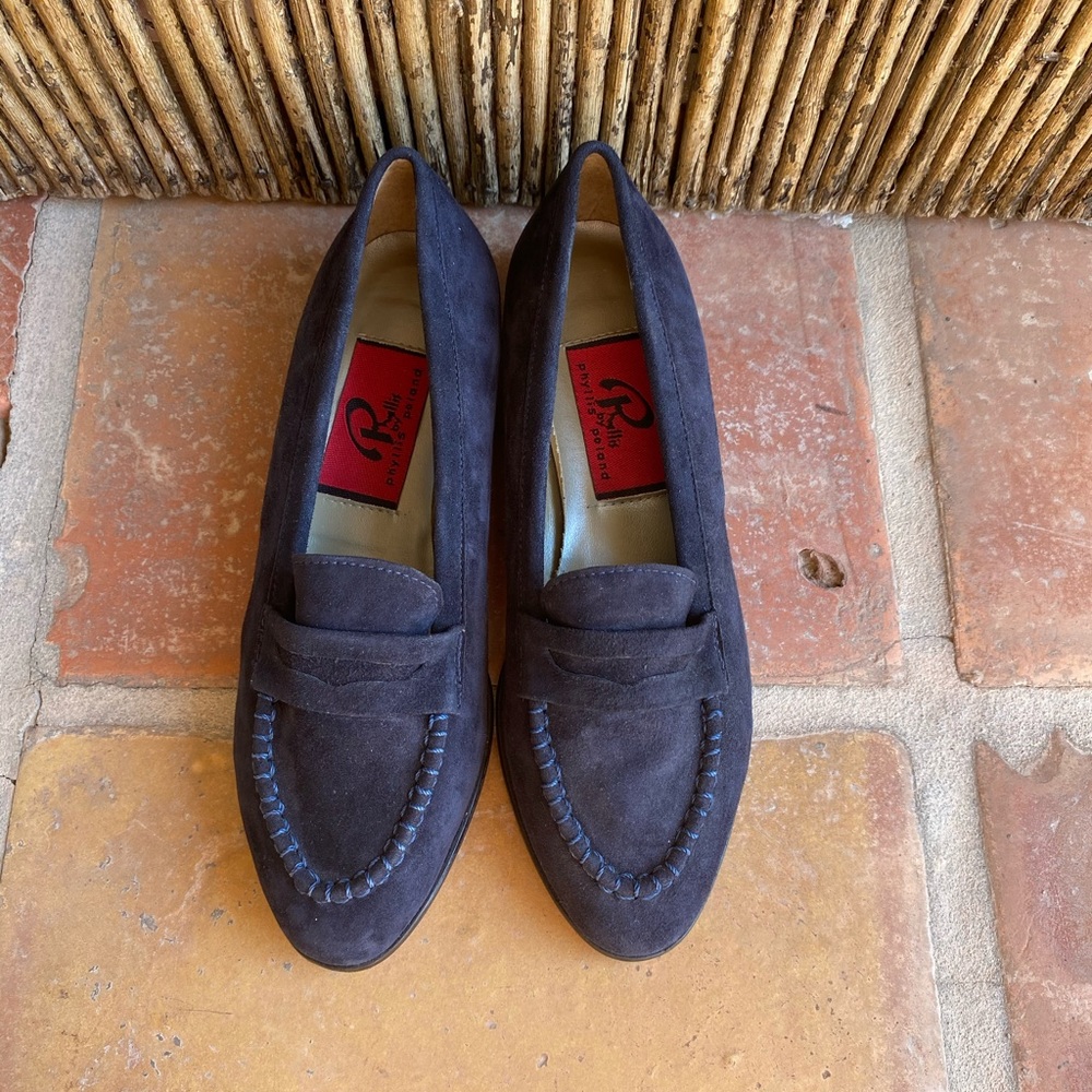 Phyllis Poland navy suede loafer …